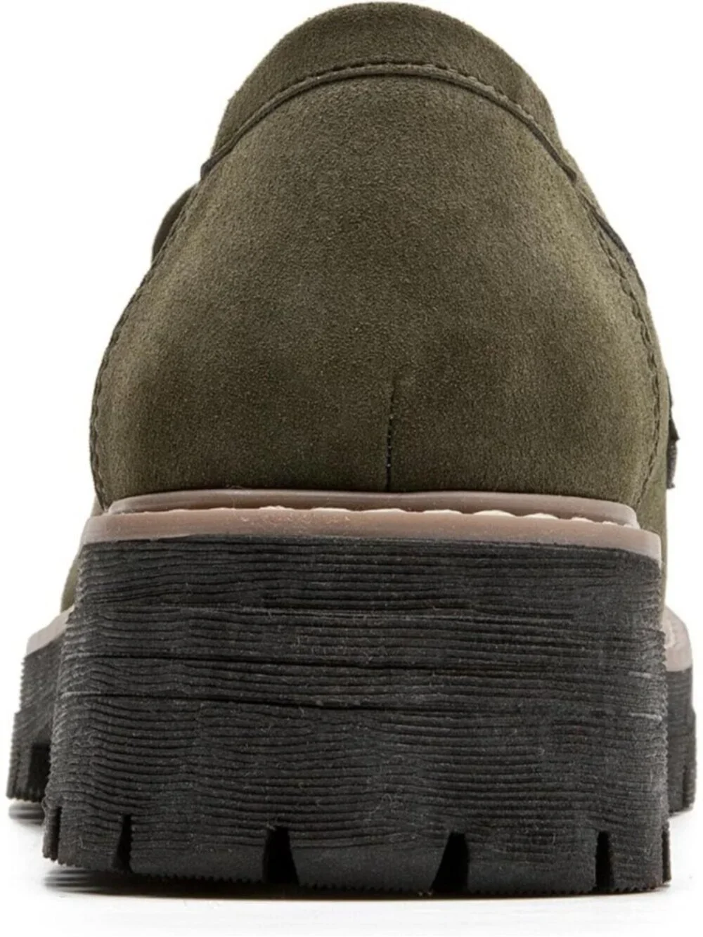Womens Olive Suede Lug Sole Slip On Business Chunky Platform Penny Loafers Shoes